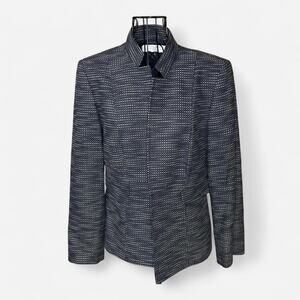 Tahari Arthur S. Levine Petite 12P Navy Blue & White Textured Tweed Blazer